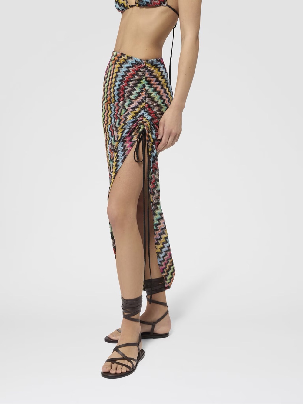 Ruched long skirt in lamé viscose with micro zigzag pattern - Picture 4 of 5